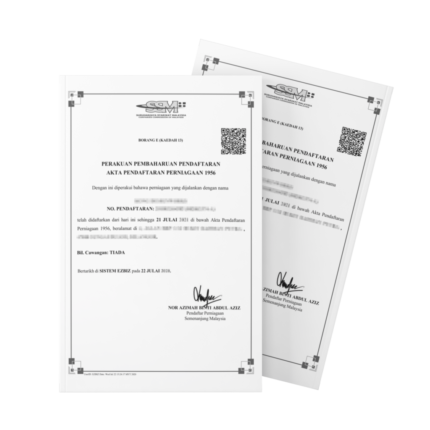 Streamline the process of registering SSM Ezbiz online with utmost convenience—eliminate the need to visit a counter. Once successfully completed, your SSM Certificate and business information will be promptly delivered via WhatsApp and email for your immediate access.